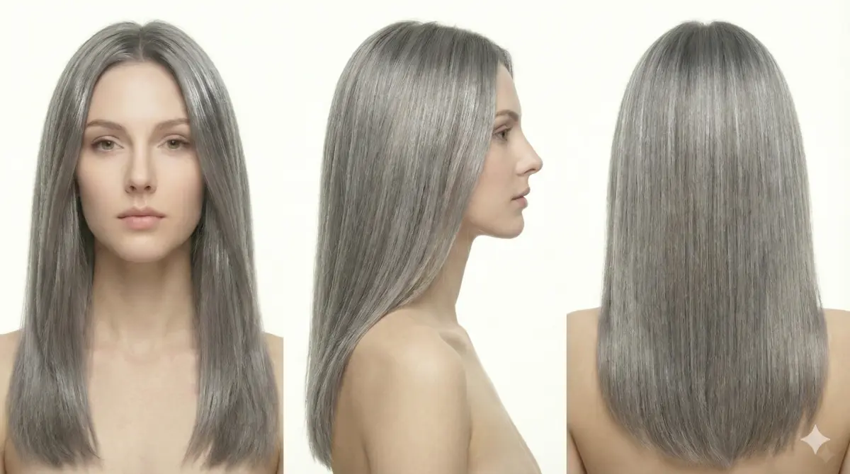 Silver Straight - Front, side and back view