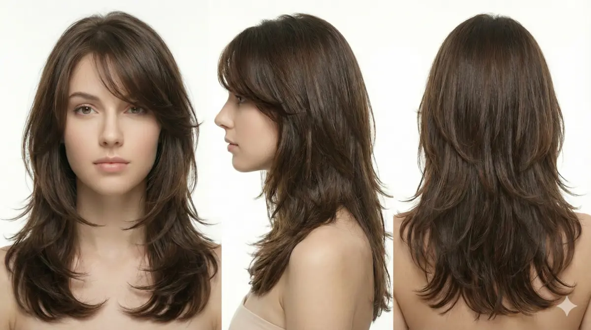 Layered Long - Front, side and back view